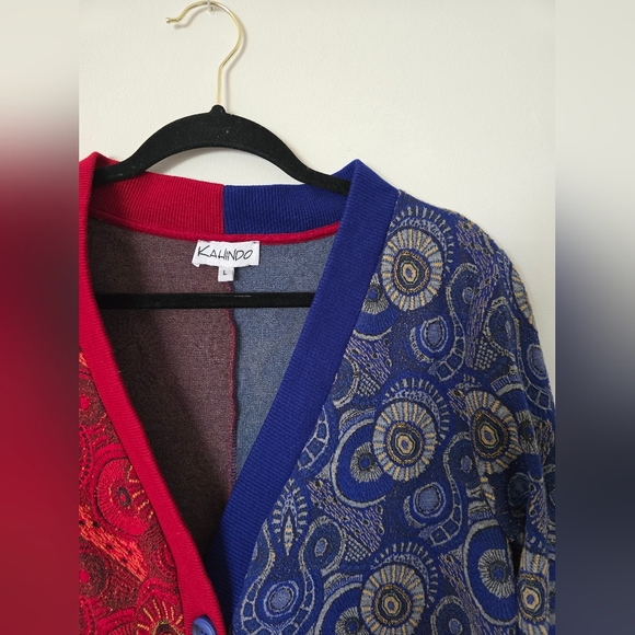 Kahindo Windhoek Womens Cardigan Sweater Size L Blue And Red - Picture 5 of 10